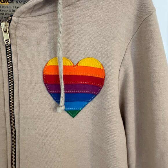 Aviator Nation Tan Hoodie with Rainbow Heart - Picture 3 of 6